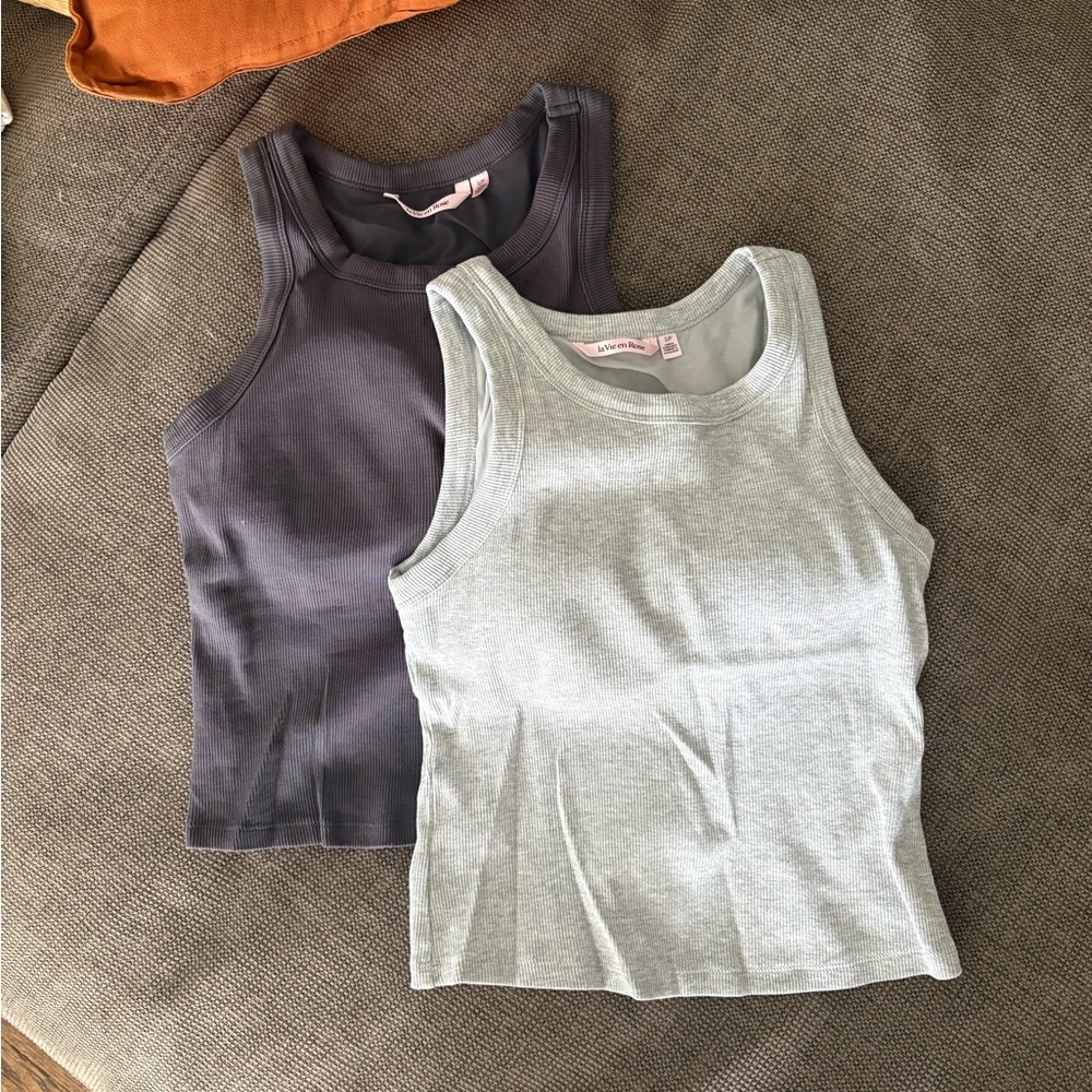 La Vie En Rose Ribbed Cotton Cami with Shelf Bra (Set of 2)